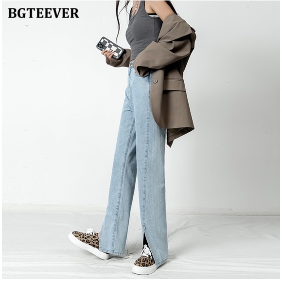 Blue denim jeans with front slits - Picture 2 of 5